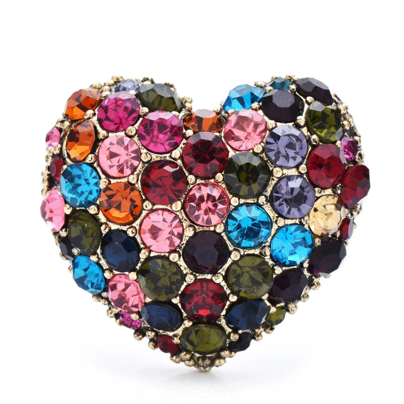 Vintage Crystal Heart Brooch