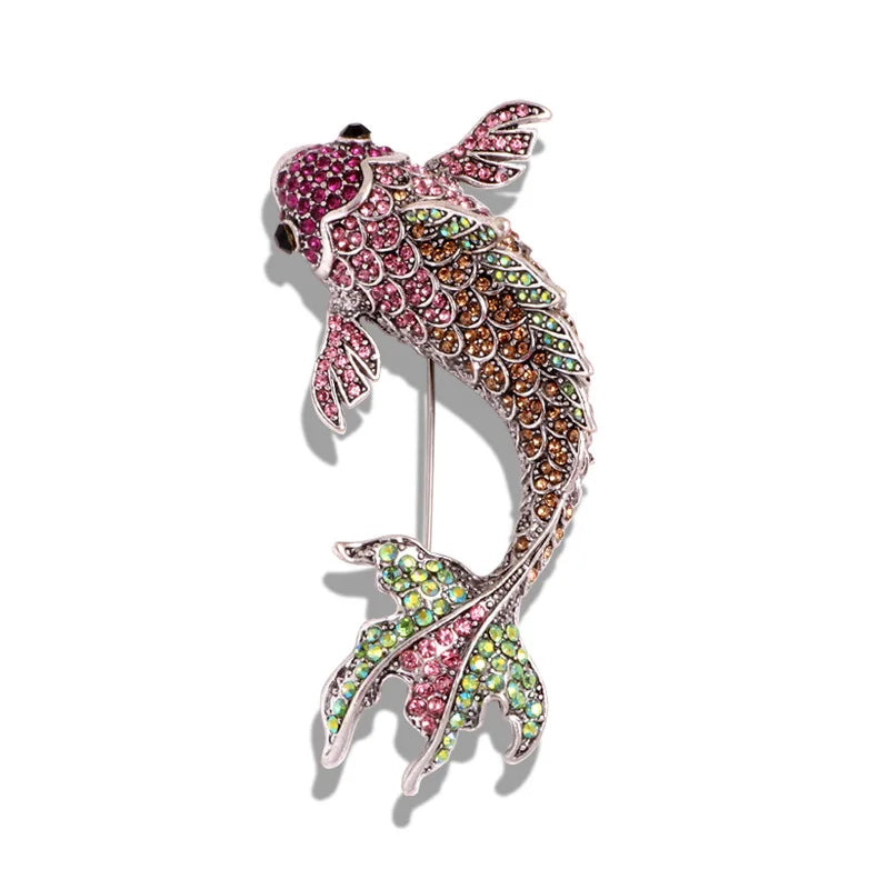 Enamel Crystal Koi Fish Brooch