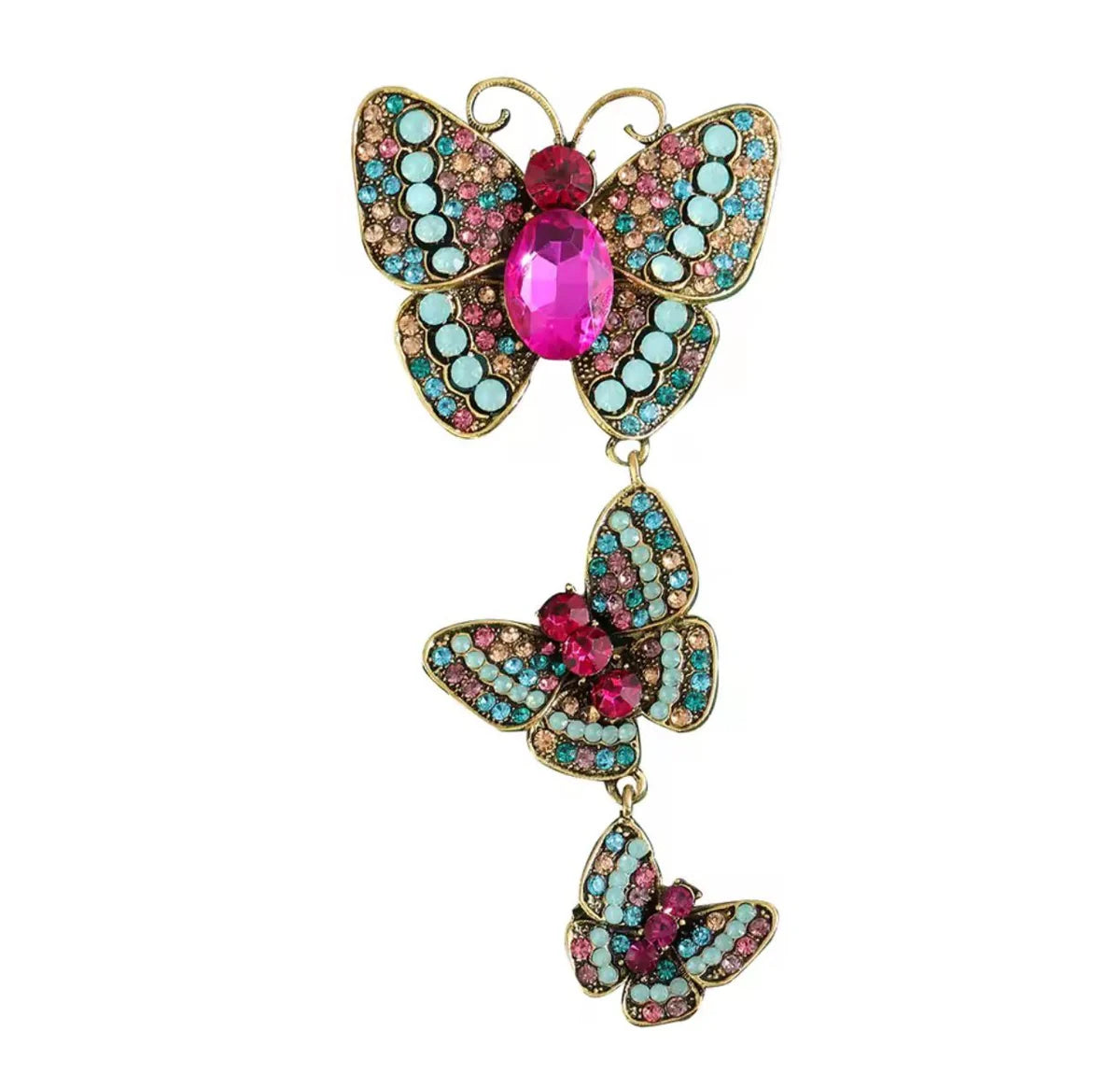 Vintage Crystal Butterfly Brooch Set