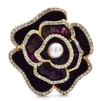 Enamel Crystal Camellia Flower Brooch