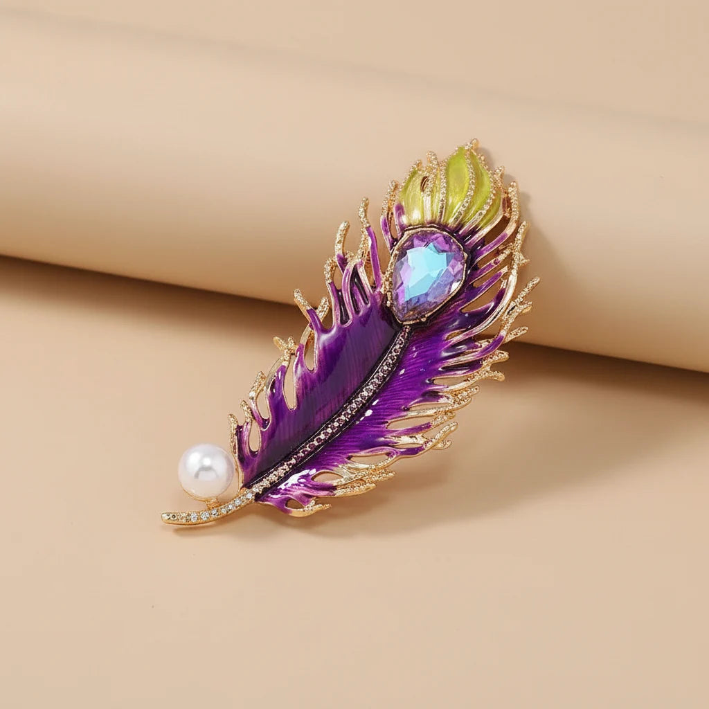 Crystal Feather Brooch