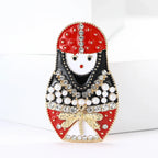 Enamel Crystal Matryoshka Doll Brooch