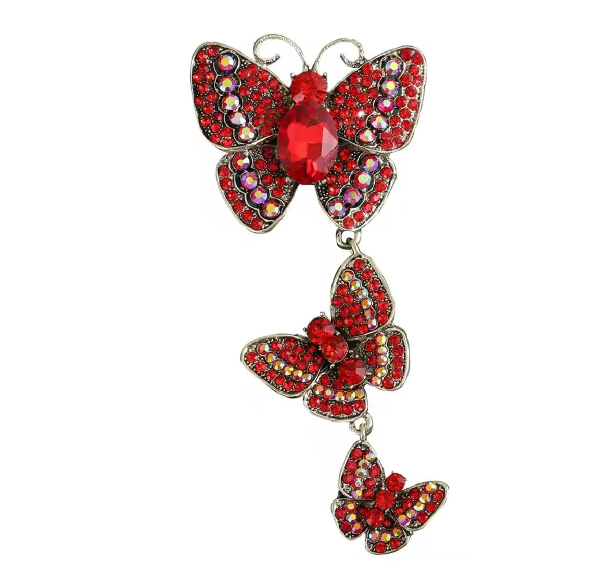 Vintage Crystal Butterfly Brooch Set