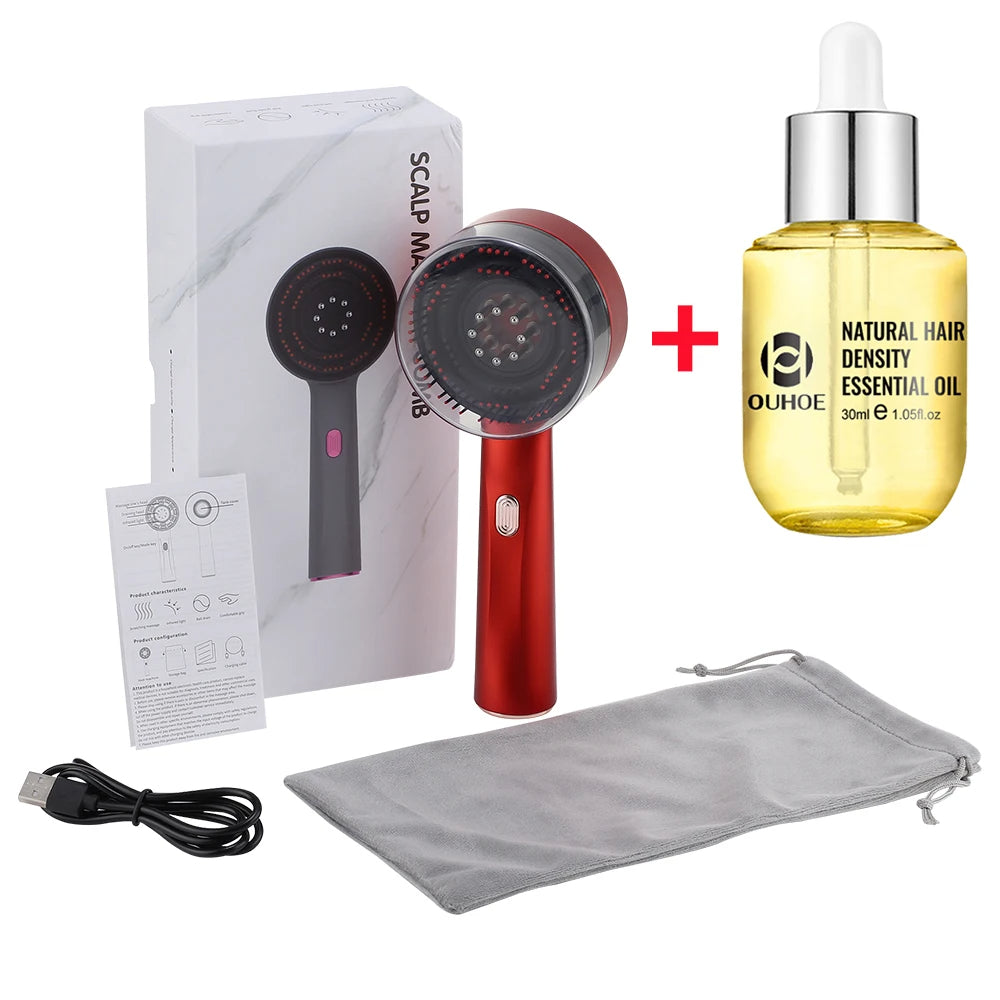 Electric Massage Brush with Red Light for Hair Growth and Scalp Care - HairFlow