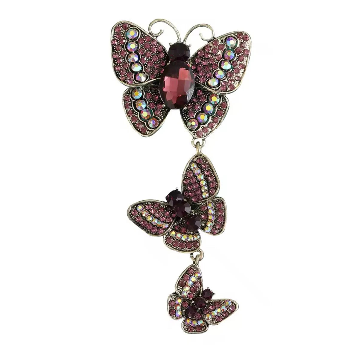 Vintage Crystal Butterfly Brooch Set