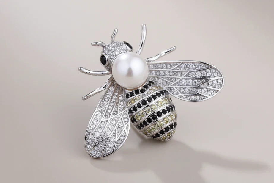 Faux Pearl Crystal Bee Brooch