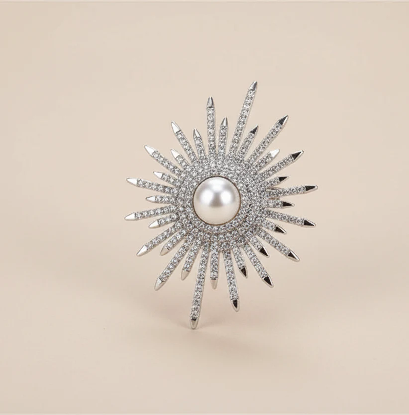 Faux Pearl Sunflower Brooch