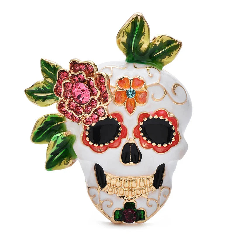 Enamel Skull Brooch