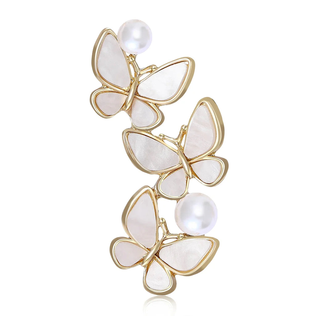 Faux Pearl Butterfly Brooch