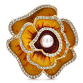 Enamel Crystal Camellia Flower Brooch
