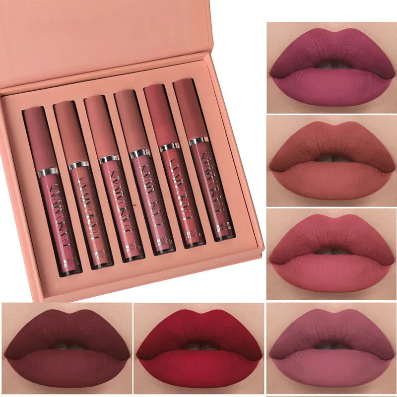 Long Lasting Liquid Lipstick - Kit with 6 Handaiyan Lipsticks and Box Packaging