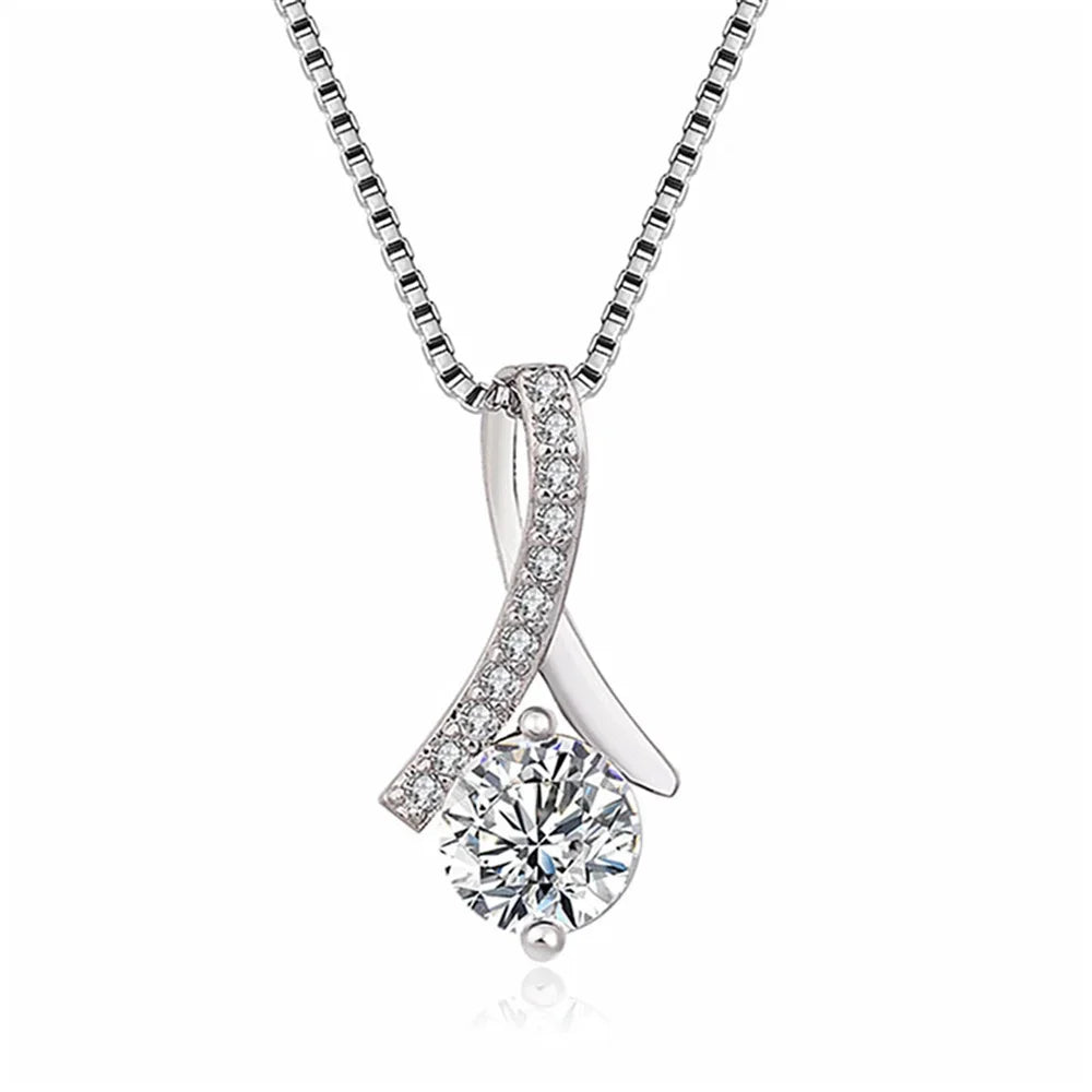 Elegant silver necklace with crystal pendant and cubic zirconia accents