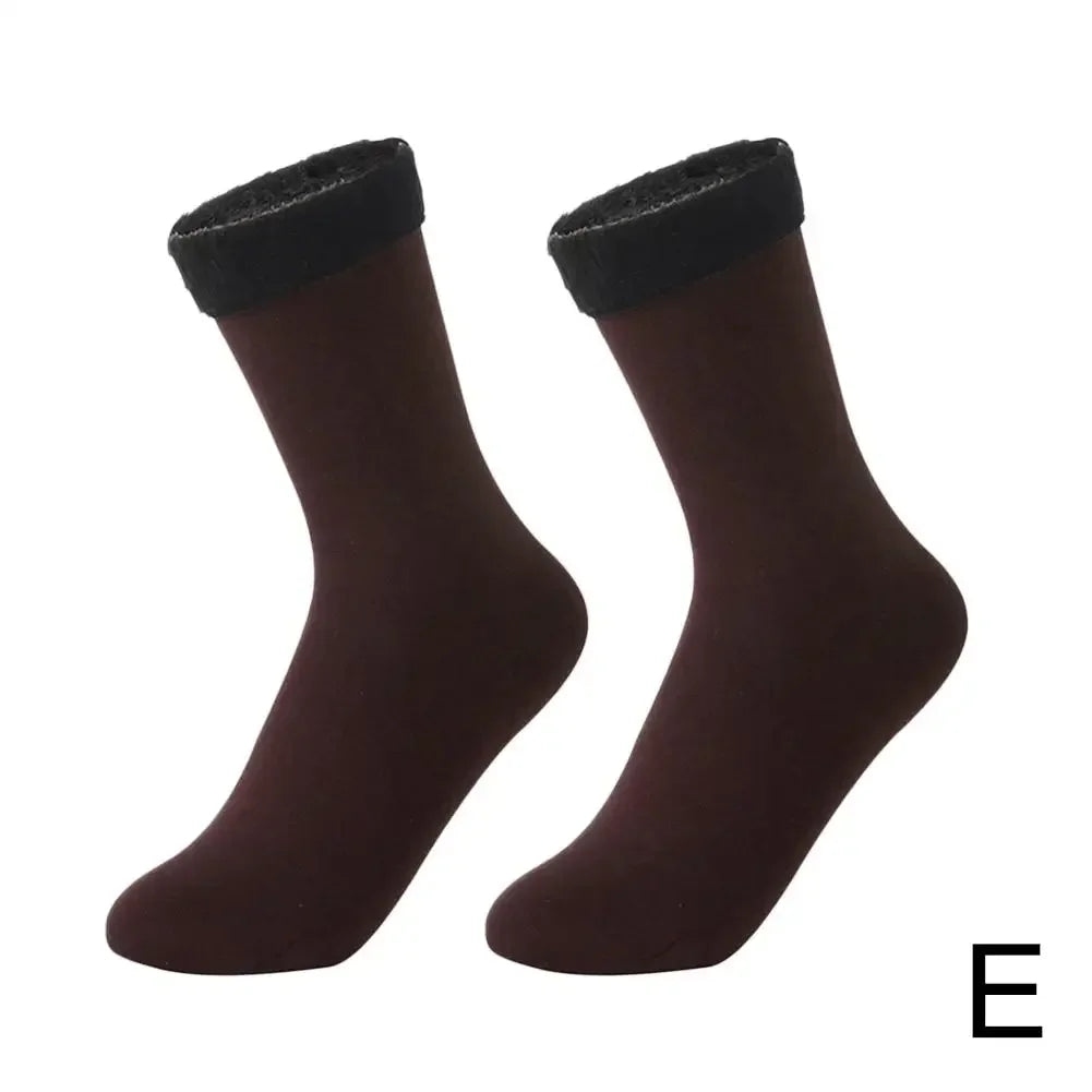 Pair of brown ankle socks with black fleece cuffs, cozy women's winter footwear